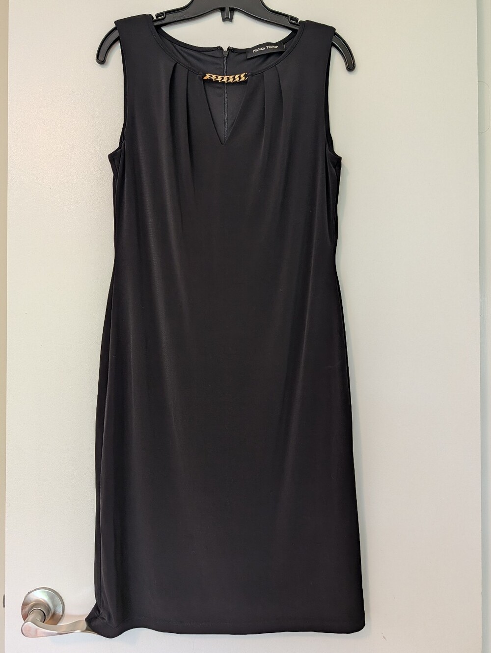 Ivanka Trump Black Sleeveless Dress with Gold Chain Accent